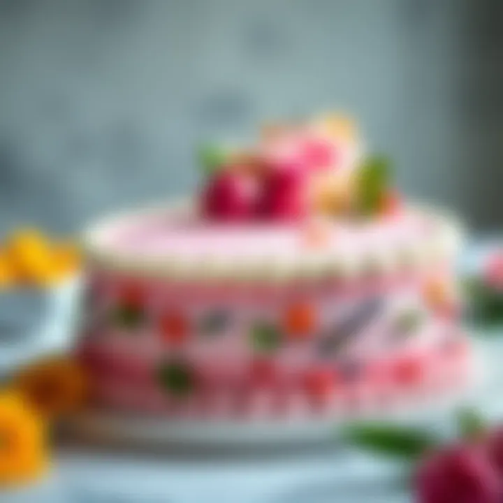 A beautifully decorated half sheet cake with vibrant frosting and floral accents