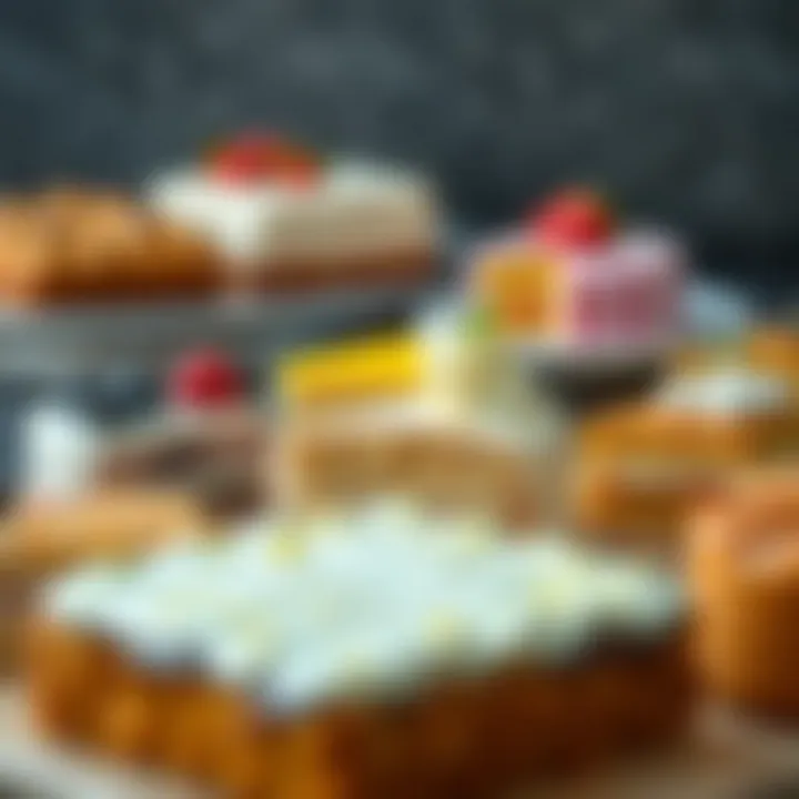 An assortment of half sheet cakes displaying diverse flavor profiles and textures