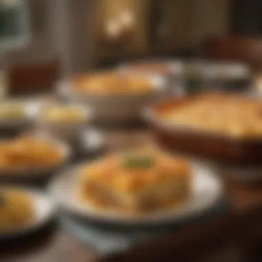 A cozy dining setting with hashbrown casserole served