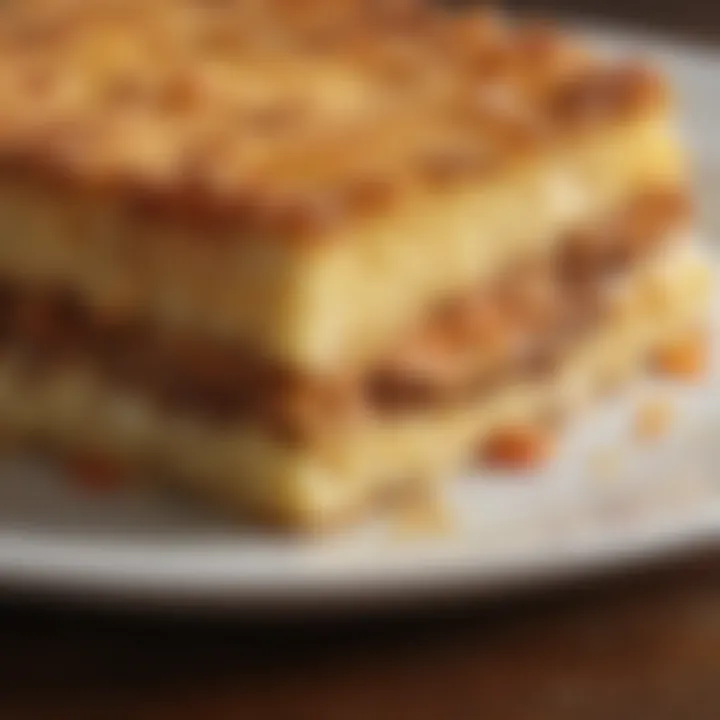 A slice of hashbrown casserole showcasing its layers