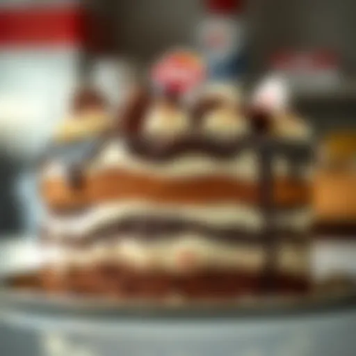 A beautifully crafted ice cream cake showcasing layers of chocolate and vanilla with decorative toppings