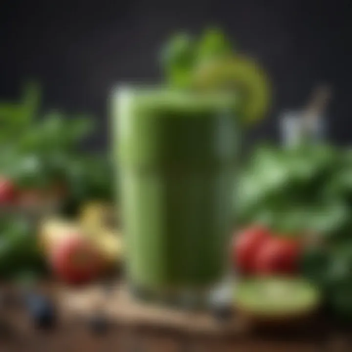 A delectable smoothie packed with greens and fruits in a stylish glass.