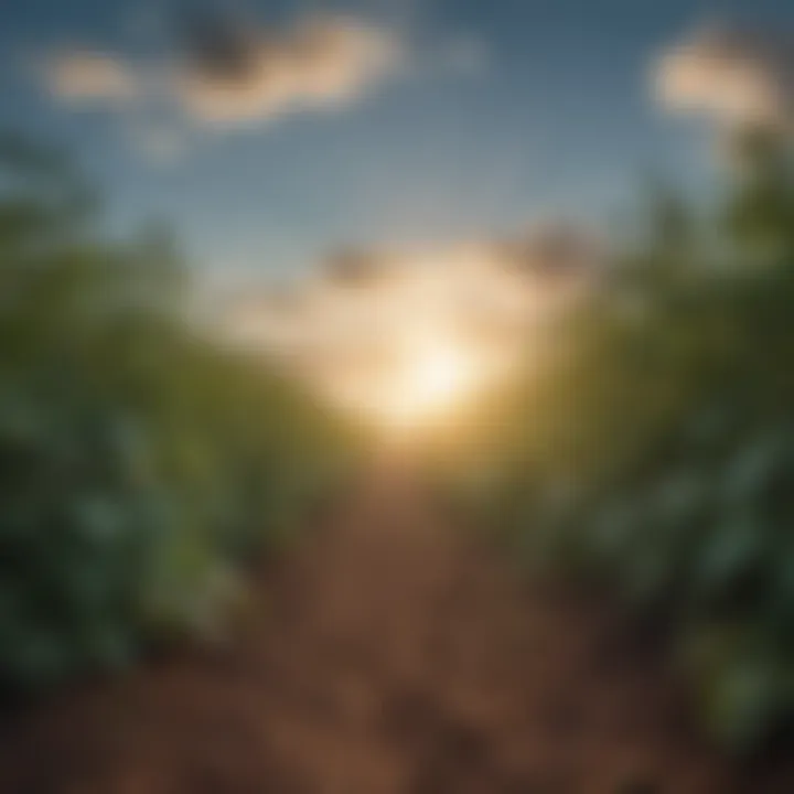 A field of cassava plants under a bright blue sky