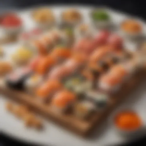 A beautifully arranged platter of sushi showcasing various types