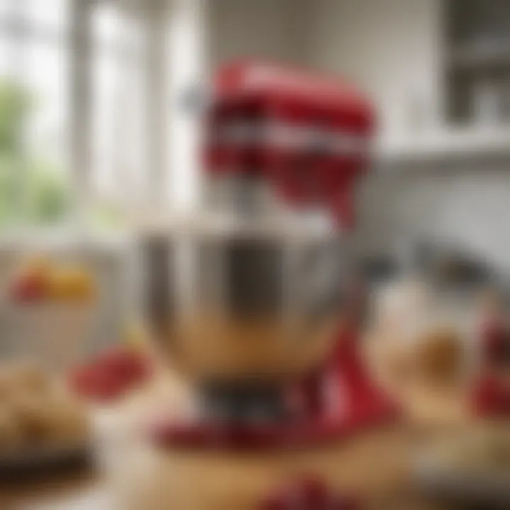 Detailed view of KitchenAid mixer attachments and accessories