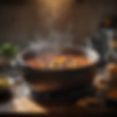 Culinary Creation in a Large Pot A large pot simmering on a stovetop with vibrant ingredients