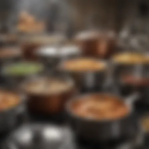A variety of large cooking pots showcasing different materials