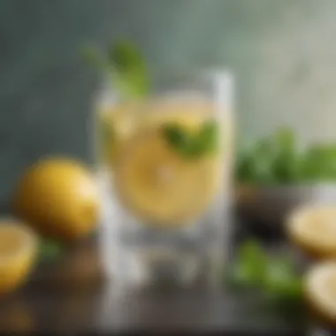 Lemon-infused water served in a glass with mint leaves