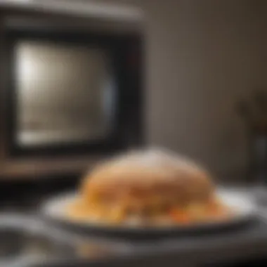 Modern Preparation Methods A close-up of a frozen meal being heated in a modern microwave.