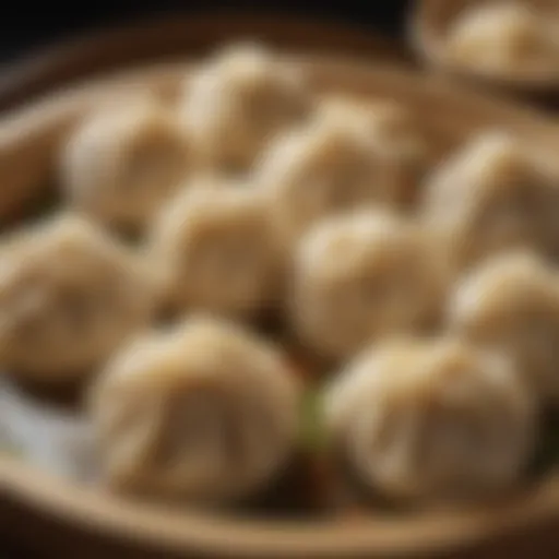 A close-up view of perfectly steamed soup dumplings showcasing their delicate skins.
