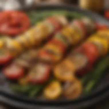 Grilled Vegetable Medley A colorful display of grilled vegetables featuring bell peppers, eggplant, and asparagus.