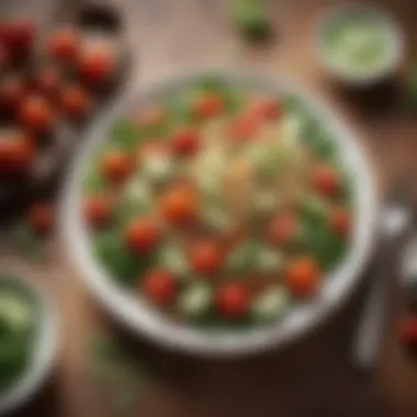 Quinoa Salad Delight A nourishing quinoa salad adorned with cherry tomatoes, cucumber, and leafy greens.