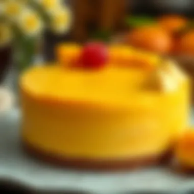 A beautifully crafted mango mousse cake with a glossy finish