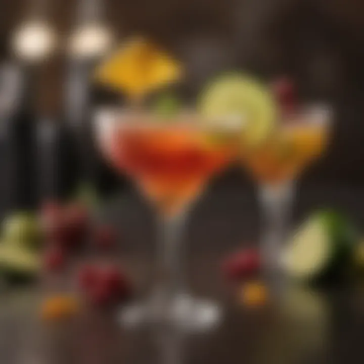 A colorful display of unique garnishes for cocktails