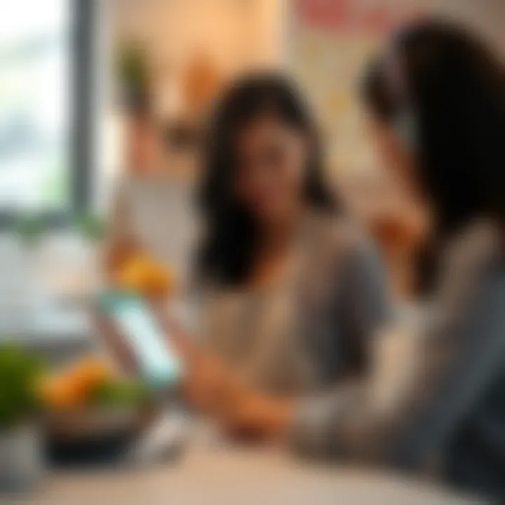 A user engaging with a meal recipe app in a modern kitchen