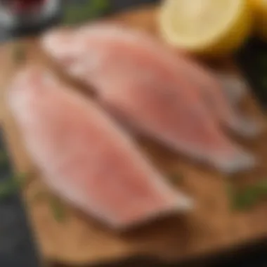 Fresh tilapia fillets on a wooden cutting board