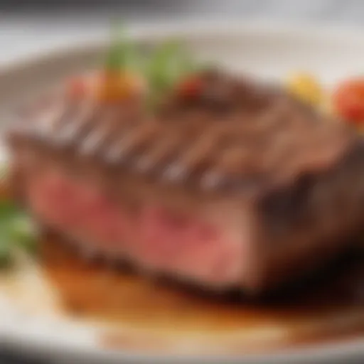 Close-up view of a perfectly grilled New York beef loin steak