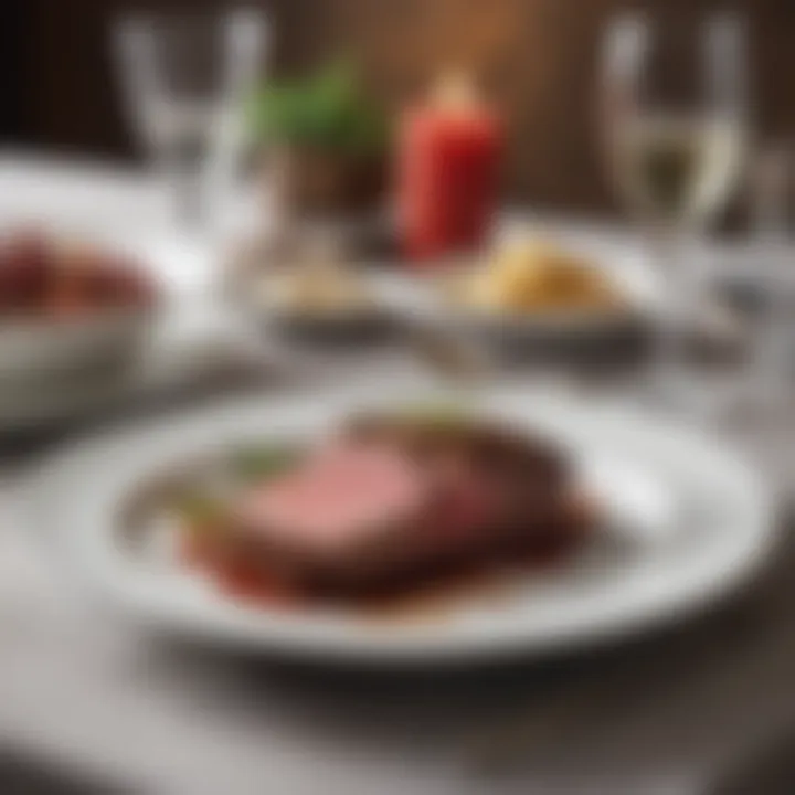 An elegant dining table set for enjoying New York beef loin steak