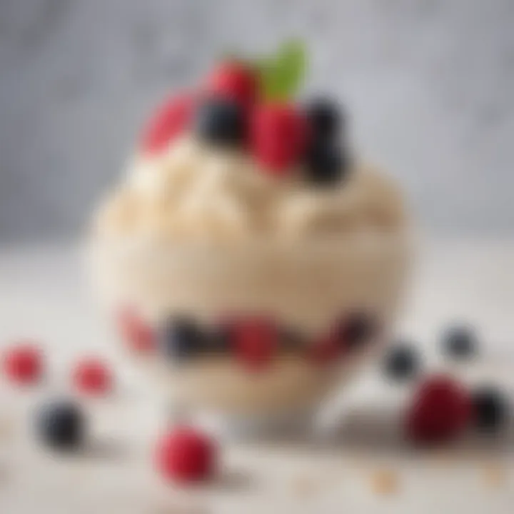 A bowl of creamy oatmeal-based ice cream topped with fresh berries