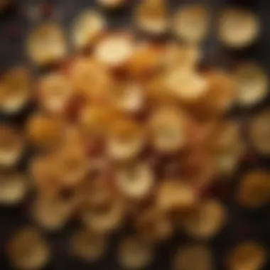 A close-up view of Old Bay seasoning sprinkled on crispy potato chips