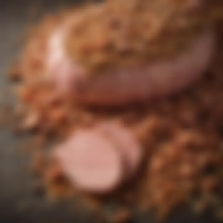 Close-up of freshly ground pork and seasoning mix