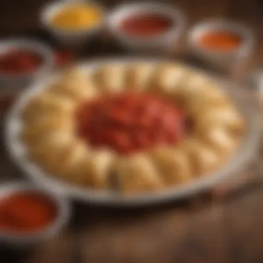 Beautifully Arranged Pepperoni Pockets A beautifully arranged plate of pepperoni pockets with dipping sauces