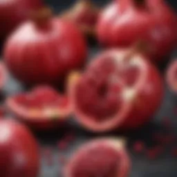 A close-up view of pomegranate fruit with arils
