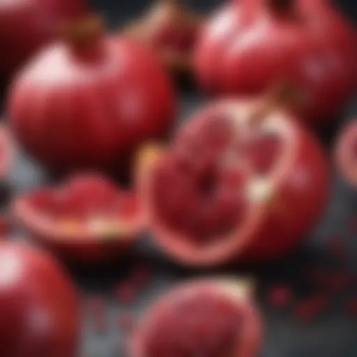 A close-up view of pomegranate fruit with arils