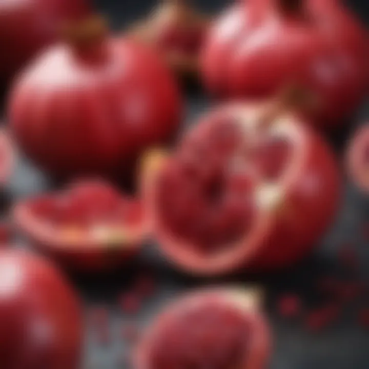 A close-up view of pomegranate fruit with arils
