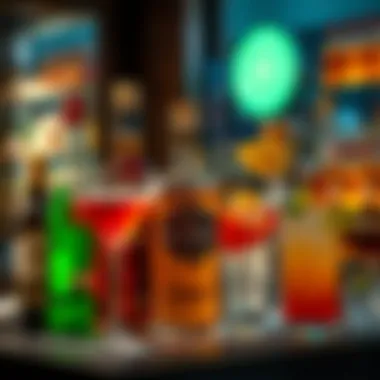 An array of colorful spirits and mixers elegantly displayed