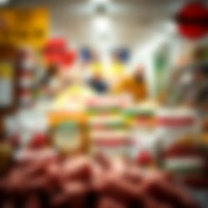 A market display showcasing various brands of powdered beef stock