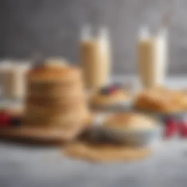 A variety of protein powders displayed alongside a bowl of pancake batter