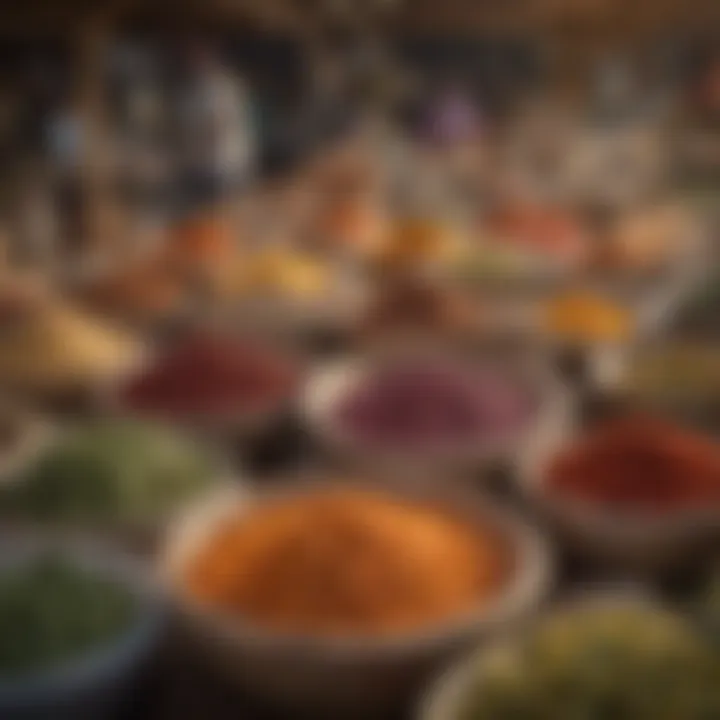 A traditional West African market showcasing spices and local produce.