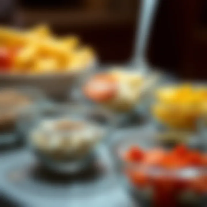 Close-up of Pyrex mini bowls with ingredients for a recipe