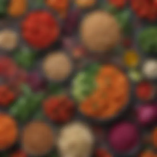 A vibrant array of colorful vegetables and grains showcasing the beauty of plant-based meals