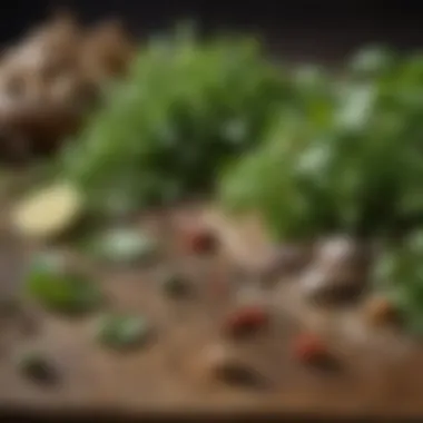 Enhancing Flavor with Fresh Herbs A close-up of fresh herbs and spices, essential for enhancing vegan meals