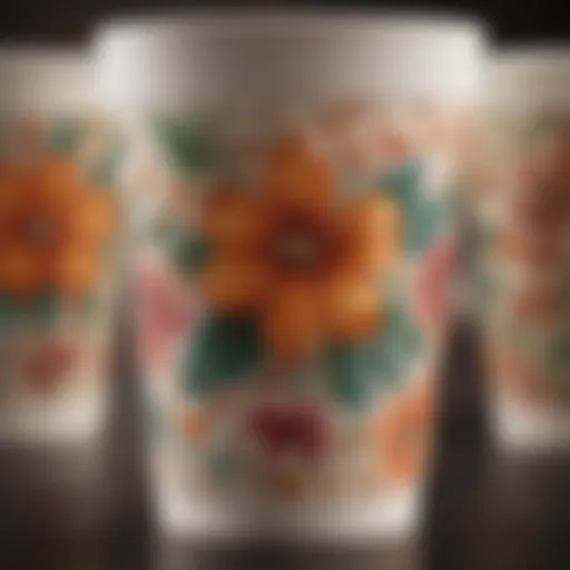 A close-up view of Ree Drummond's coffee cup showcasing intricate floral patterns