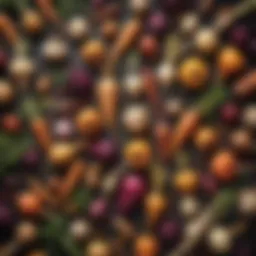 A variety of colorful root vegetables displayed artistically.