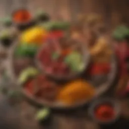 Colorful array of spices for beef fajitas