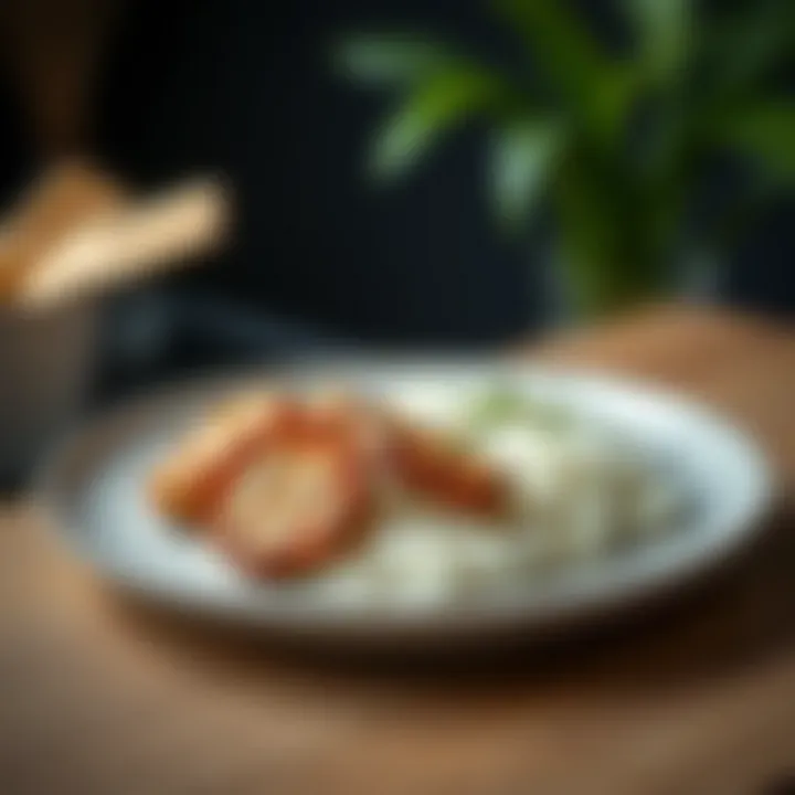 A plate featuring shirataki rice alongside grilled protein