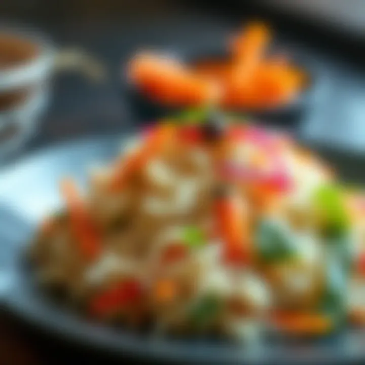 Close-up of shirataki rice texture with vegetables