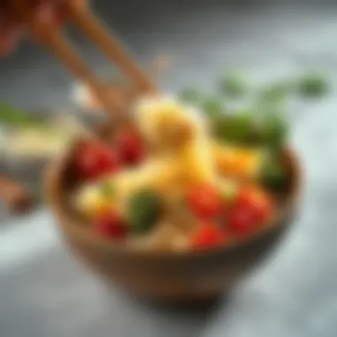 Shirataki rice being incorporated into a vegan dish