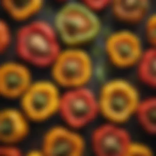 A vibrant selection of colorful bell peppers filled with a savory turkey mixture.