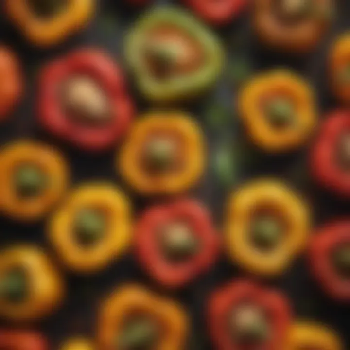 A vibrant selection of colorful bell peppers filled with a savory turkey mixture.
