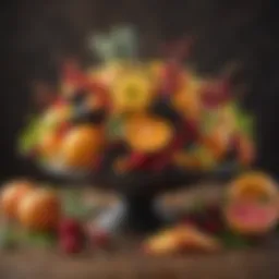 Vibrant fruit bouquet arranged with seasonal fruits