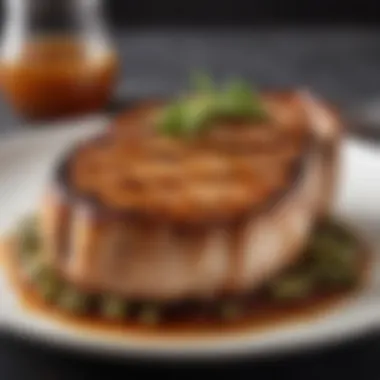 An elegant dish showcasing grilled pork chops with marinade glazing