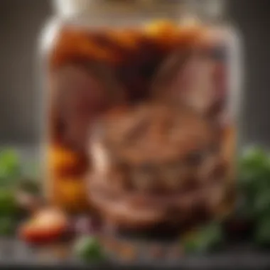 Visual Symphony: Crafting the Perfect Marinade A close-up of a marinade jar with ingredients layered artfully