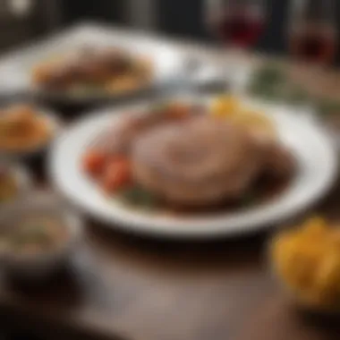 Gourmet Presentation: Dining Experience with Grilled Delicacies A sophisticated table setting featuring grilled pork chops