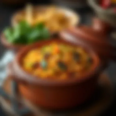 Traditional clay cooking pot filled with vibrant Spanish rice