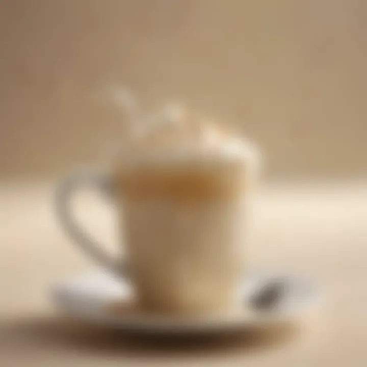 A beautifully arranged coffee cup with vanilla creamer swirling inside